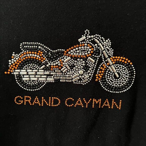 Harley Davidson Black Embellished Rhinestone Long Sleeved Tee Grand Cayman - Picture 3 of 6